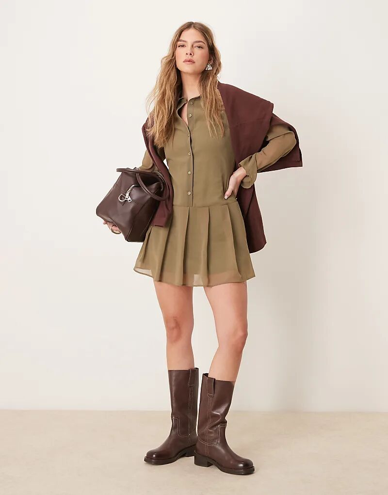 

Плиссированное мини-платье цвета хаки ASOS DESIGN