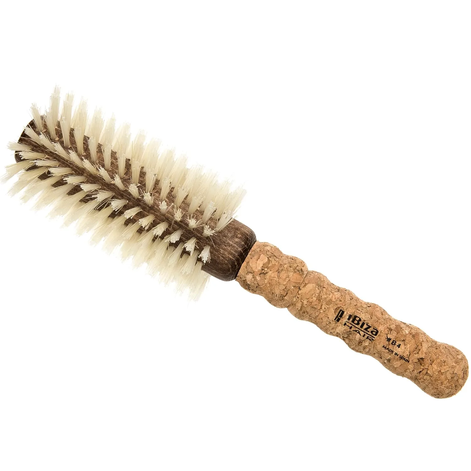 Круглая щетка для волос Ibiza Hair с щетиной из кабаньей щетины (серия B) | Светлая щетина, пробковая ручка | Идеально подходит для окрашенных и тонких волос | Придает текстуру и блеск B4, White