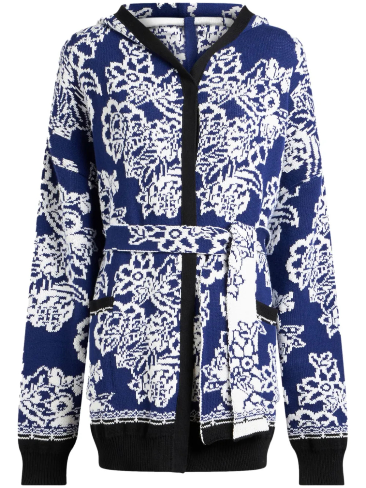 

ETRO жаккардовое пальто с капюшоном и цветочным узором, синий