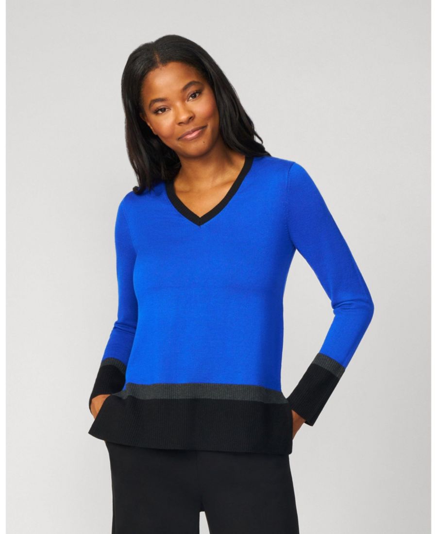 

Женская туника с V-образным вырезом и цветными блоками, ребристая отделка Cable & Gauge, Angelfish blue combo