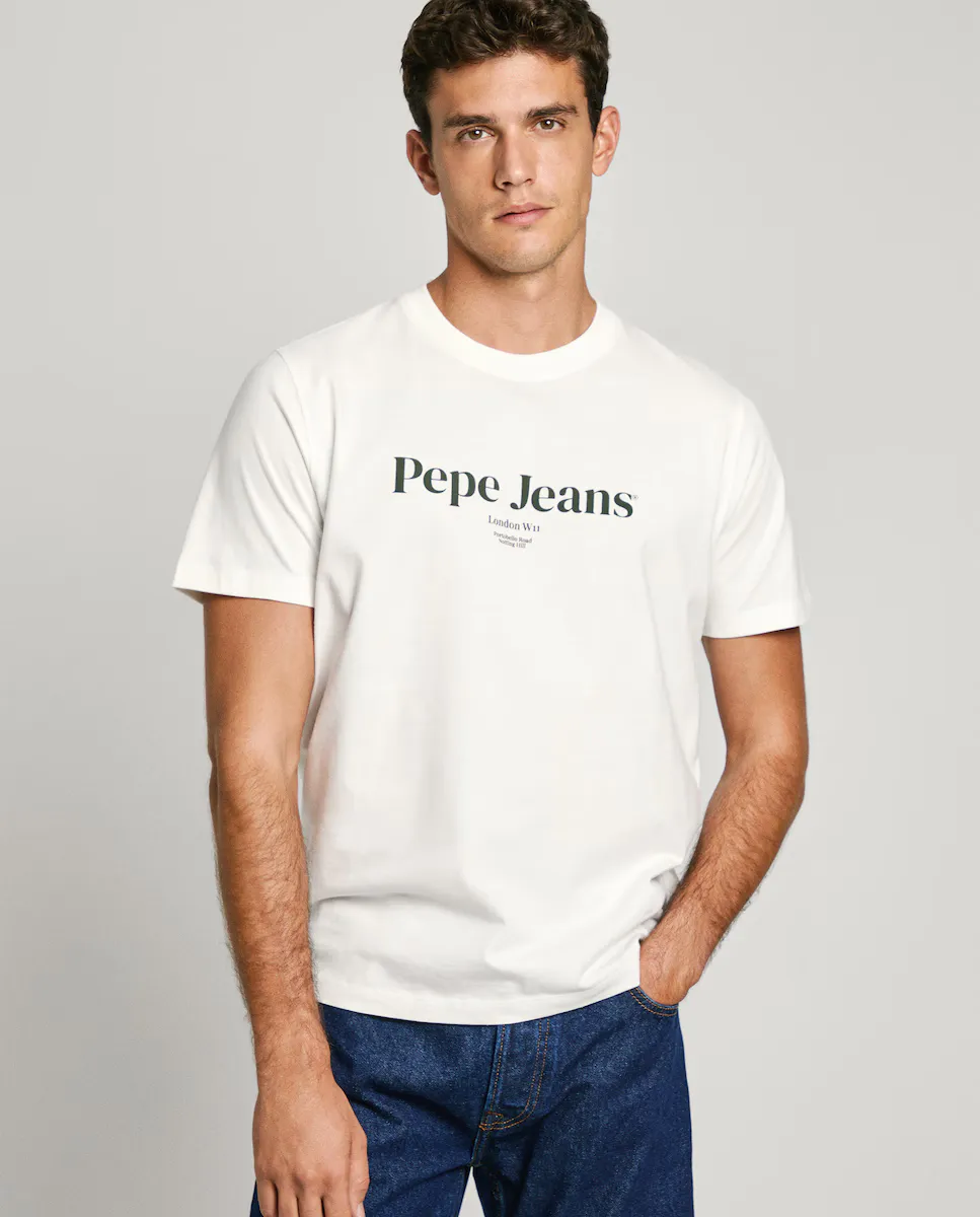 

Мужская футболка с коротким рукавом и напечатанным логотипом Pepe Jeans, белый