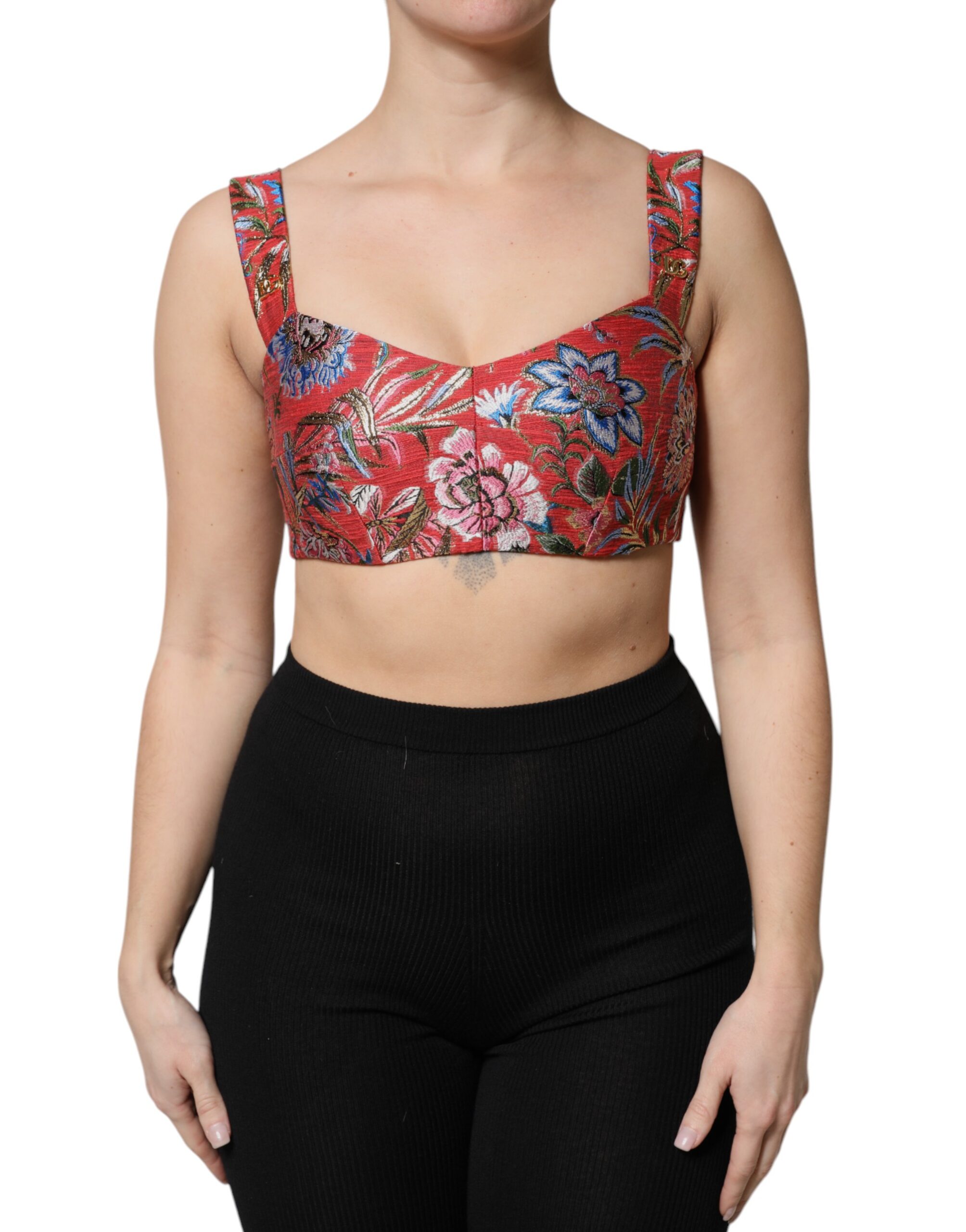 Красный цветочный парчовый укороченный бюстье-корсетный топ Dolce & Gabbana