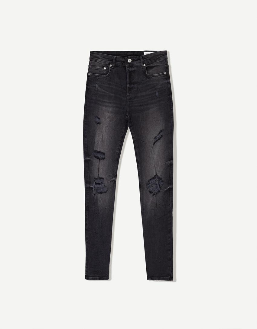 

Очень узкие рваные джинсы Bershka, черный