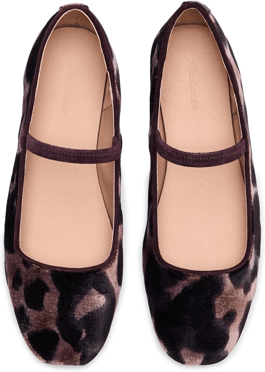 Балетки Madewell Women's Greta Elastic Mary Jane - Leopard Velvet, Espresso Multi — фото 2