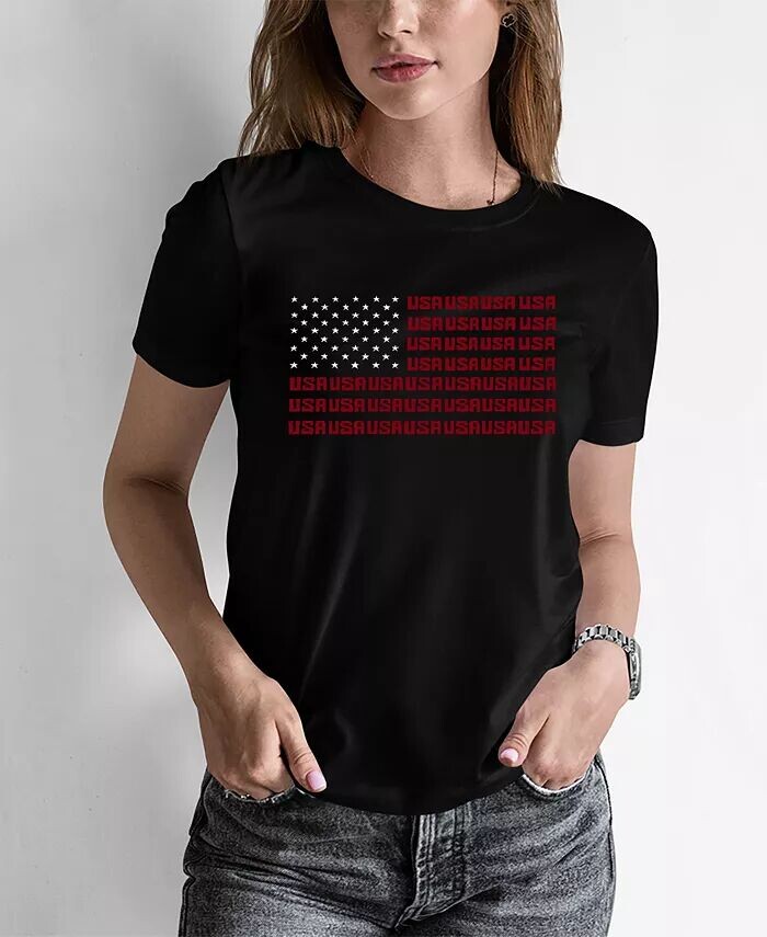 

Женская футболка с надписью Word Art и флагом США LA Pop Art, черный