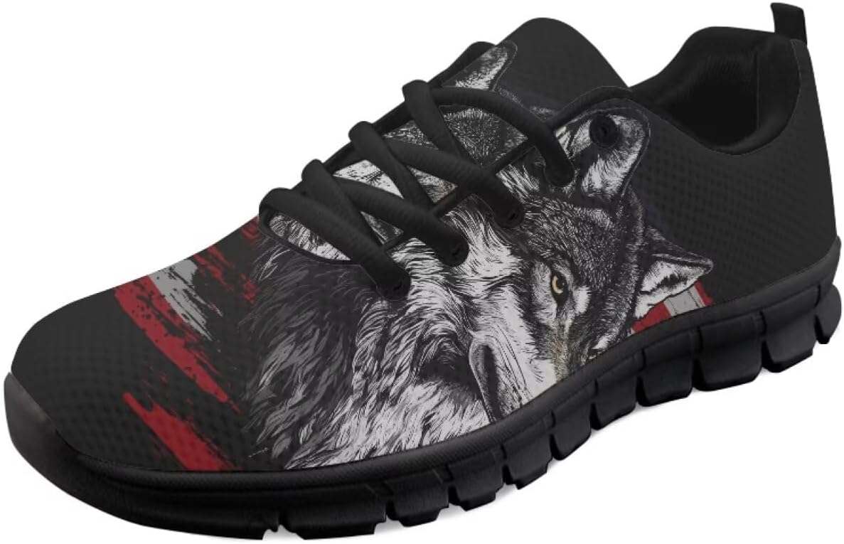 

Мужские и женские кроссовки для бега по дороге, тенниса, ходьбы, с шнуровкой, для тренировок, спорта и походов, легкие Getelinseng, Wolf American Flag