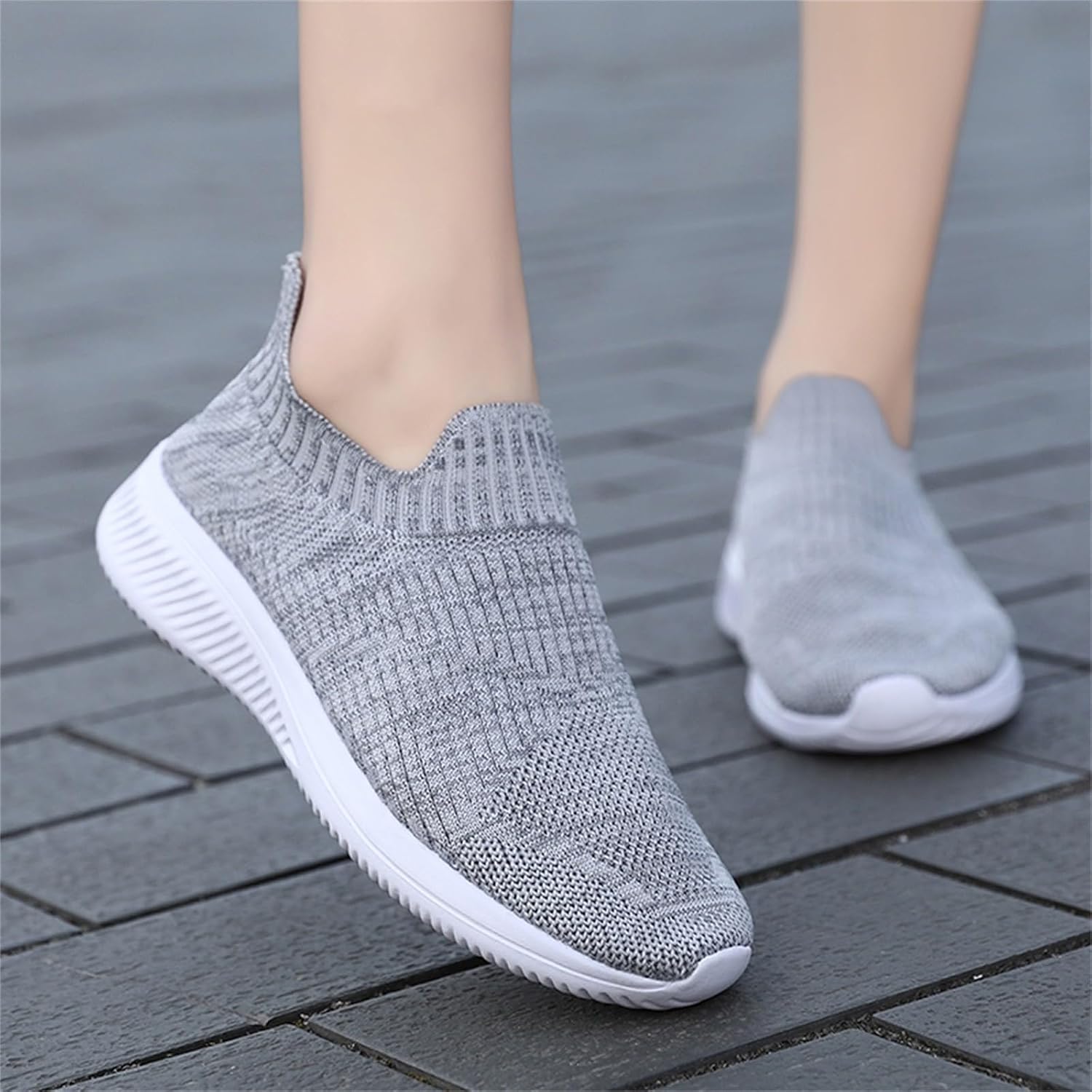 Мужские кроссовки IWIHMIV Slip On для ходьбы, тенниса и бега, легкие, дышащие, повседневные и для тренировок, серый — фото 3