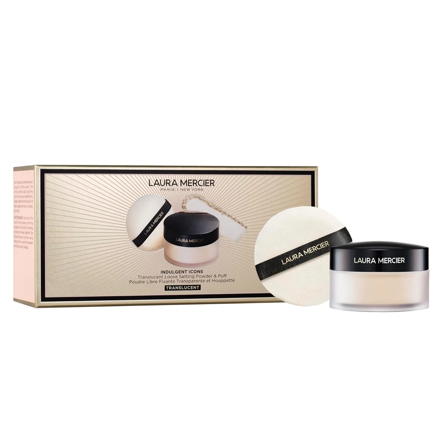 Laura Mercier Translucent Loose Setting Powder, контроль блеска на 24 часа, матовый финиш, стойкость, для нормальной и жирной кожи, 4 оттенка для всех тонов кожи, набор Artistry Icons 28.36 г (2 шт.), Translucent + Puff