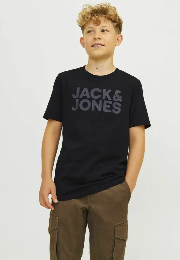 Футболка с логотипом jjecorp, футболка с круглым вырезом и принтом noos. Jack & Jones Junior, Black — фото 2
