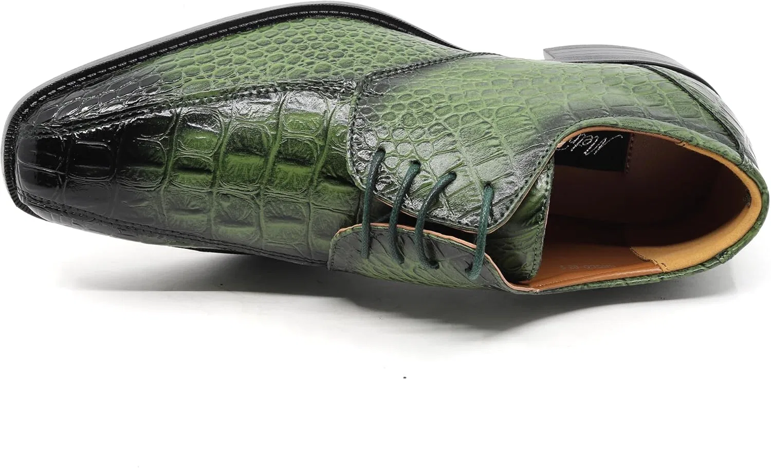 Мужские оксфорды с крокодиловым принтом, шнуровка, Crocodile-03 Metrocharm, Green — фото 4