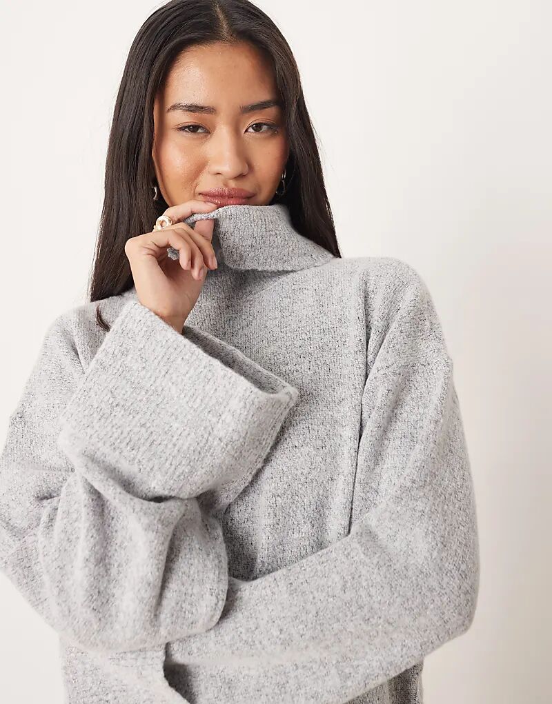 

Вязаный джемпер Vila с высоким воротом и манжетами, светло-серый меланж