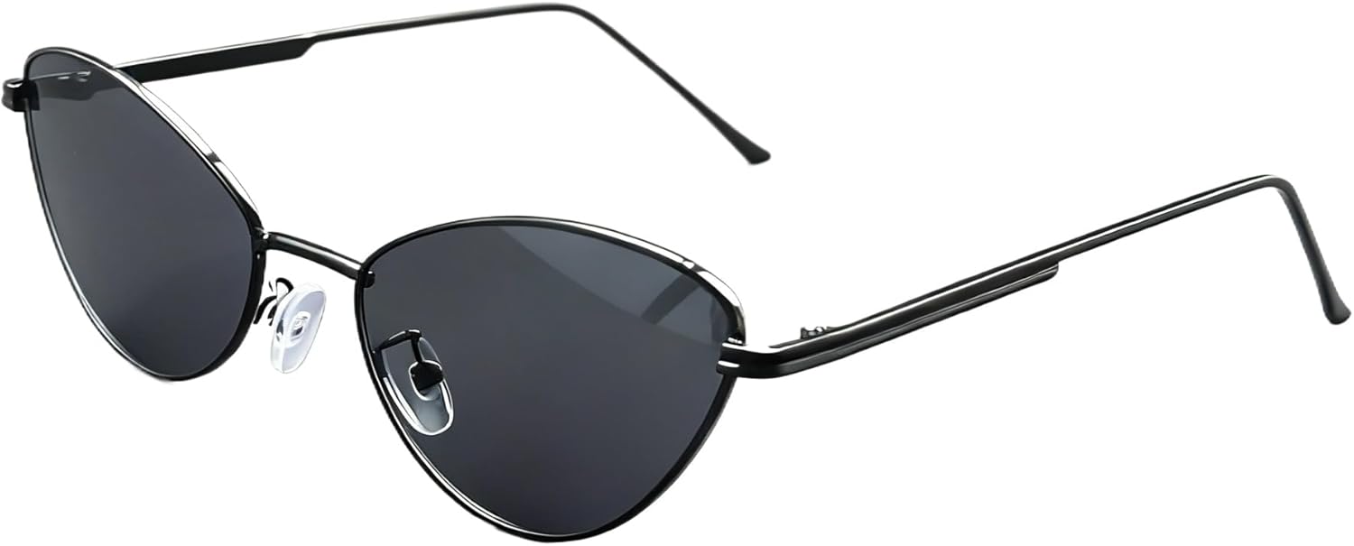 

Тонкие металлические солнцезащитные очки «кошачий глаз» для женщин — минималистичная оправа с тонированными/градиентными линзами с защитой от УФ-излучения ENSARJOE, Black/Grey