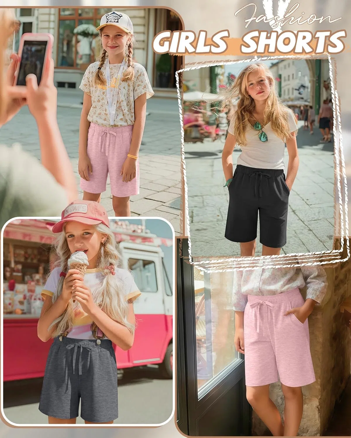 Детские шорты бермуды, 3 шт, YooAurvox, Black, Dark Mixed Gray, Pink — фото 4