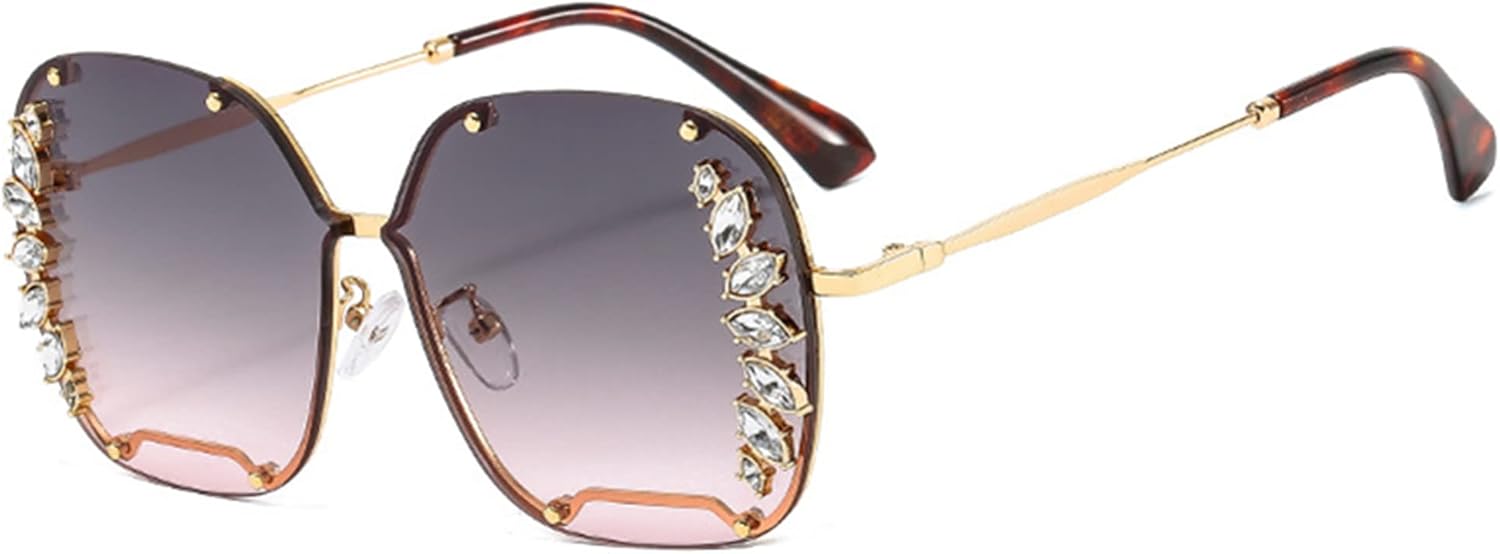 

bullabulling Круглые солнцезащитные очки большого размера, винтажные солнцезащитные очки со стразами, классические очки большого размера для женщин и девушек, Gray/Pink