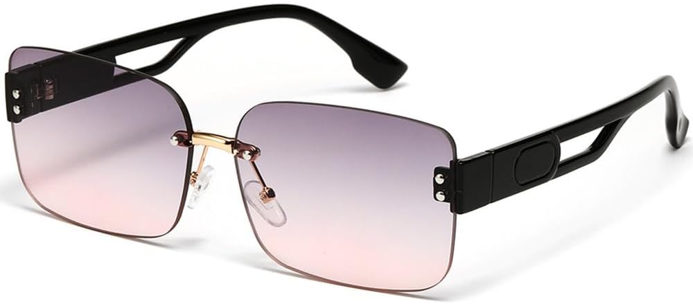 

Ретро-очки без оправы, мужские прямоугольные, женские, винтажные солнцезащитные очки с алмазной огранкой, классические винтажные очки с защитой от УФ-излучения UV400 TKKTLLT, Grey Pink