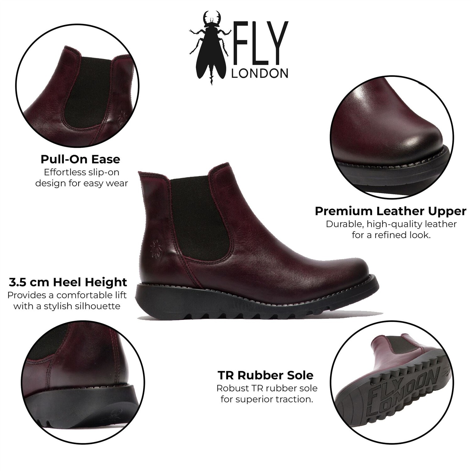 Кожаные ботинки челси salv на красной танкетке Fly London, бордовый — фото 2