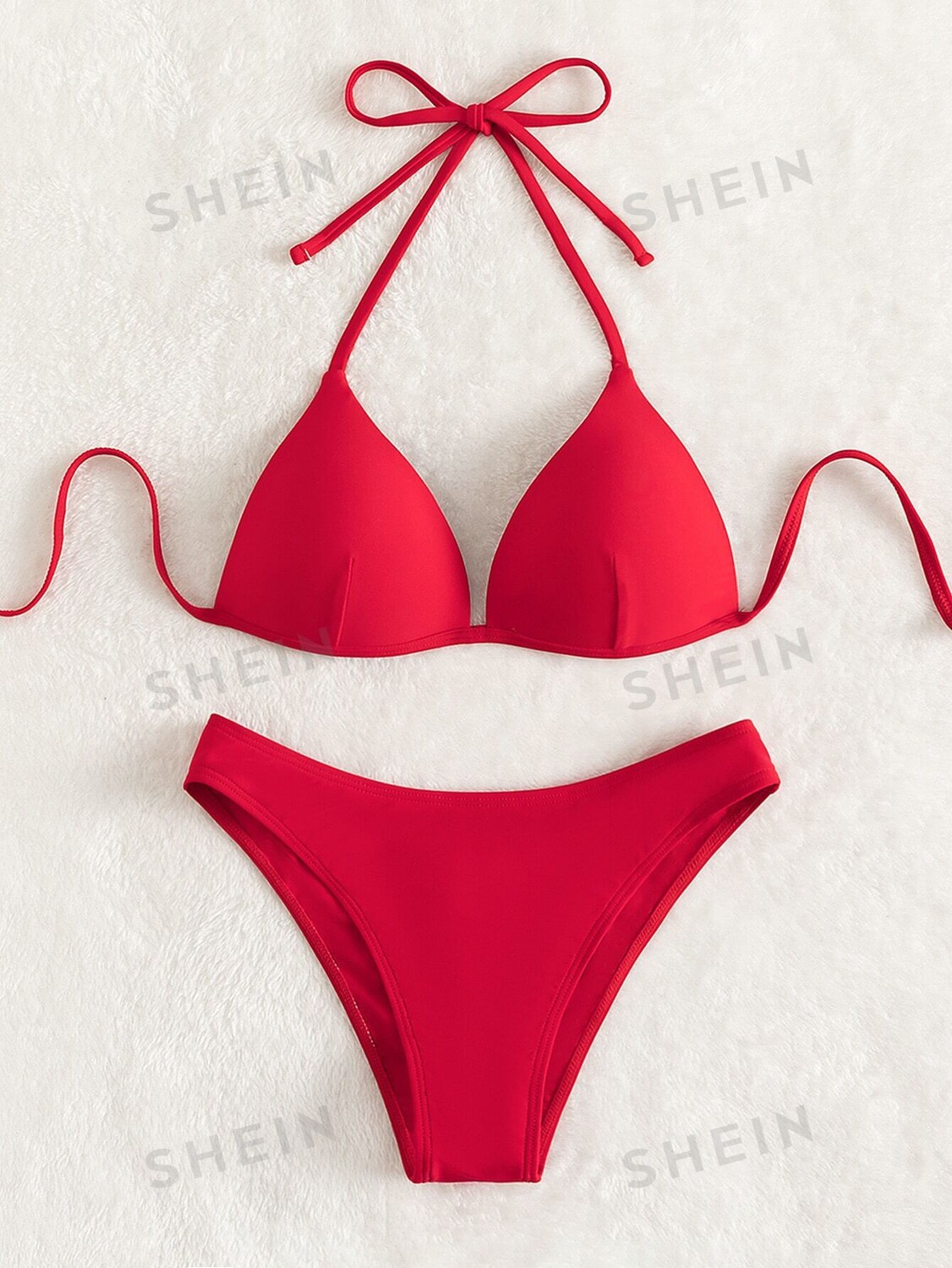 

Swim Summer Beach Однотонное бикини с эффектом пуш-ап Shein, красный