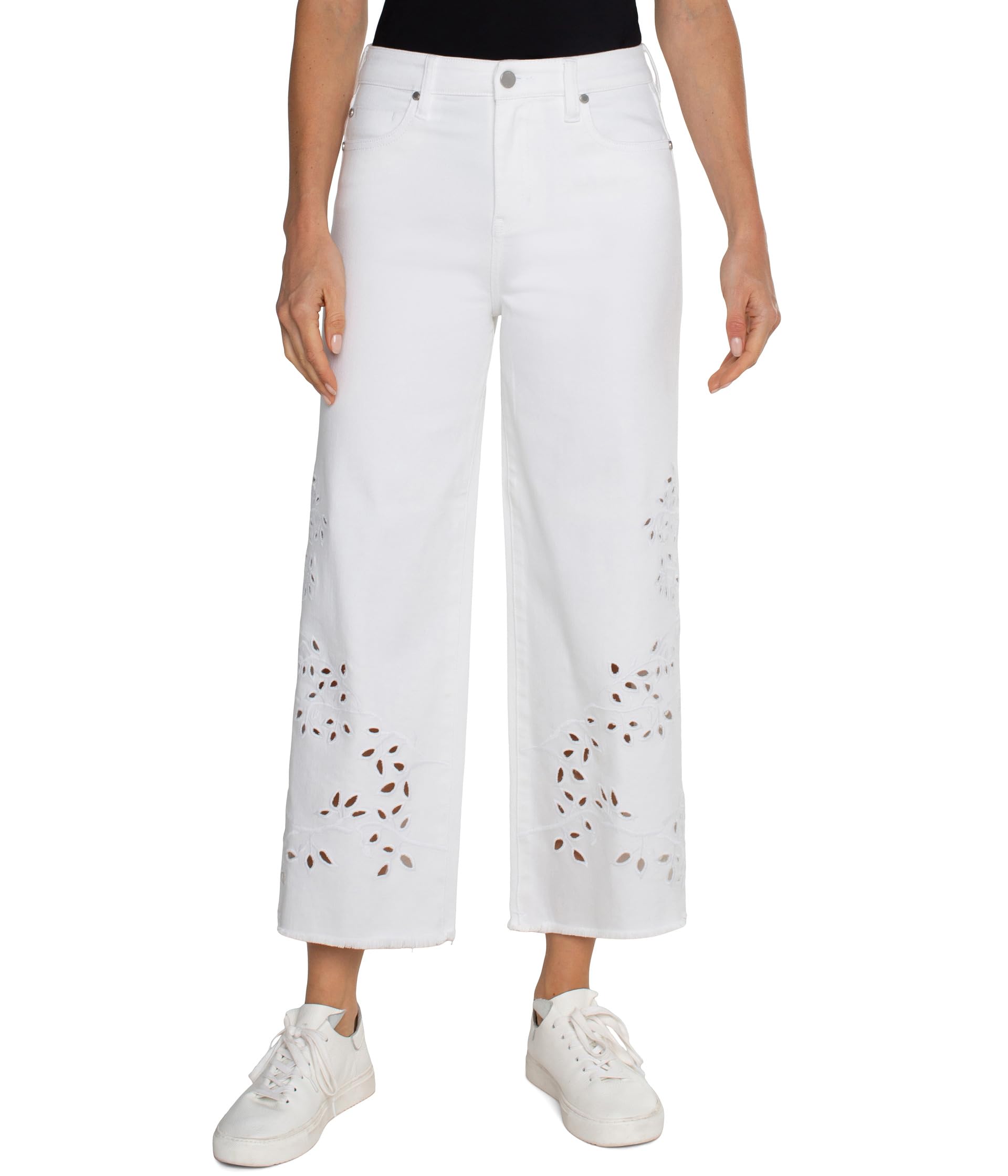 

Джинсы Liverpool Los Angeles Stride High Rise Wide Leg Fray Hem Denim, White Floral