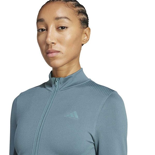 Женская вязаная тренировочная куртка на молнии Adidas, Preloved Teal — фото 4