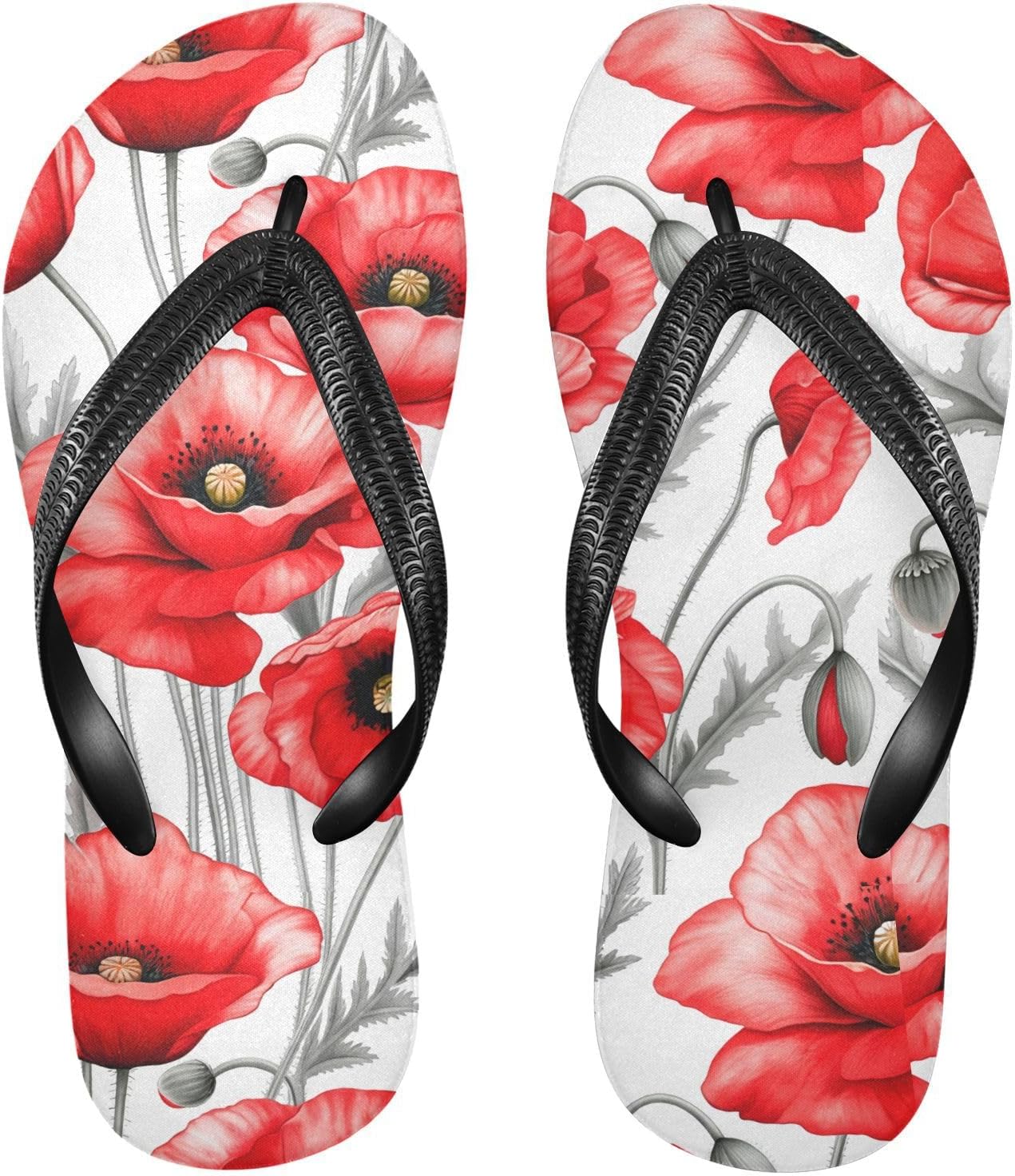 

Женские и мужские пляжные шлепанцы с белыми цветами мака, резиновые нескользящие летние тапочки, сандалии для душа Sinestour