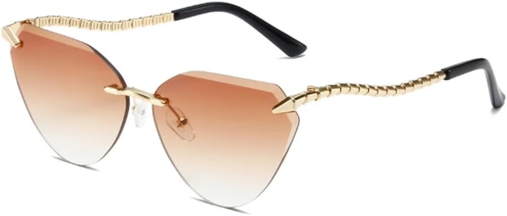 

Популярные винтажные солнцезащитные очки-«кошачий глаз» треугольной формы без оправы для женщин и мужчин, роскошные панк-очки с защитой от УФ-излучения UV400 TVTBBVV, Gold-brown