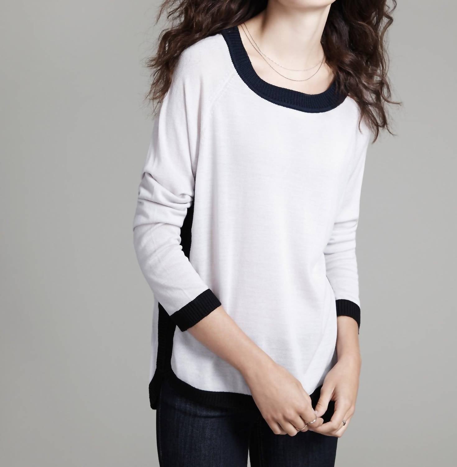 

Women's Ringer Neck Pullover Top In Stone/navy/black LABEL+thread