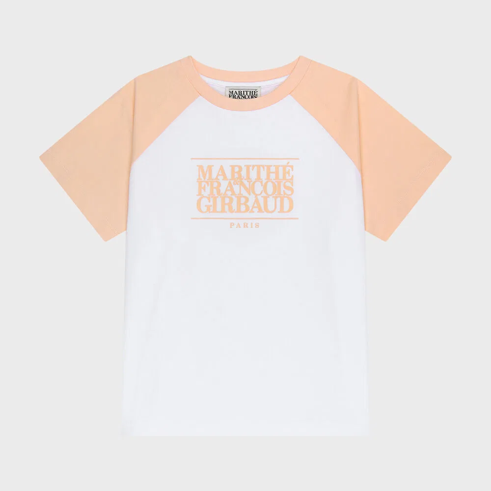 Детская футболка Kids Classic Logo Raglan оверсайз кораллово-розовая от Marithé Kids — фото 2