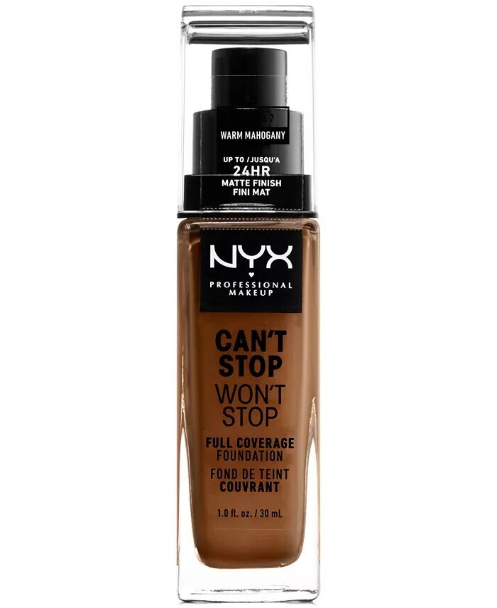 

Can’t Stop Won’t Stop Full Coverage Foundation, 1 унция Nyx Professional Makeup, цвет 16.7 Warm Mahogany (medium deep/golden warm undertone)