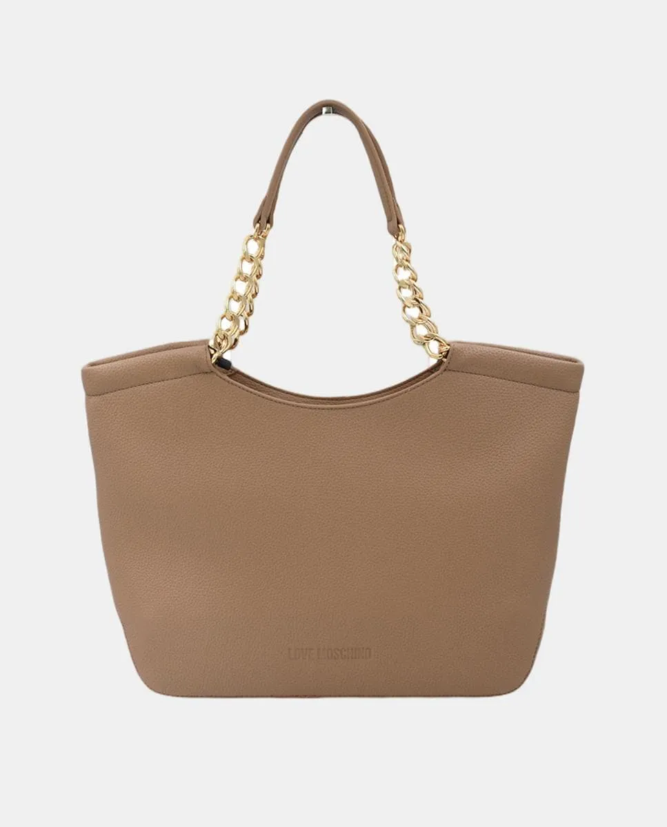 

Бежевая сумка через плечо с застежкой-молнией и логотипом на дне Love Moschino