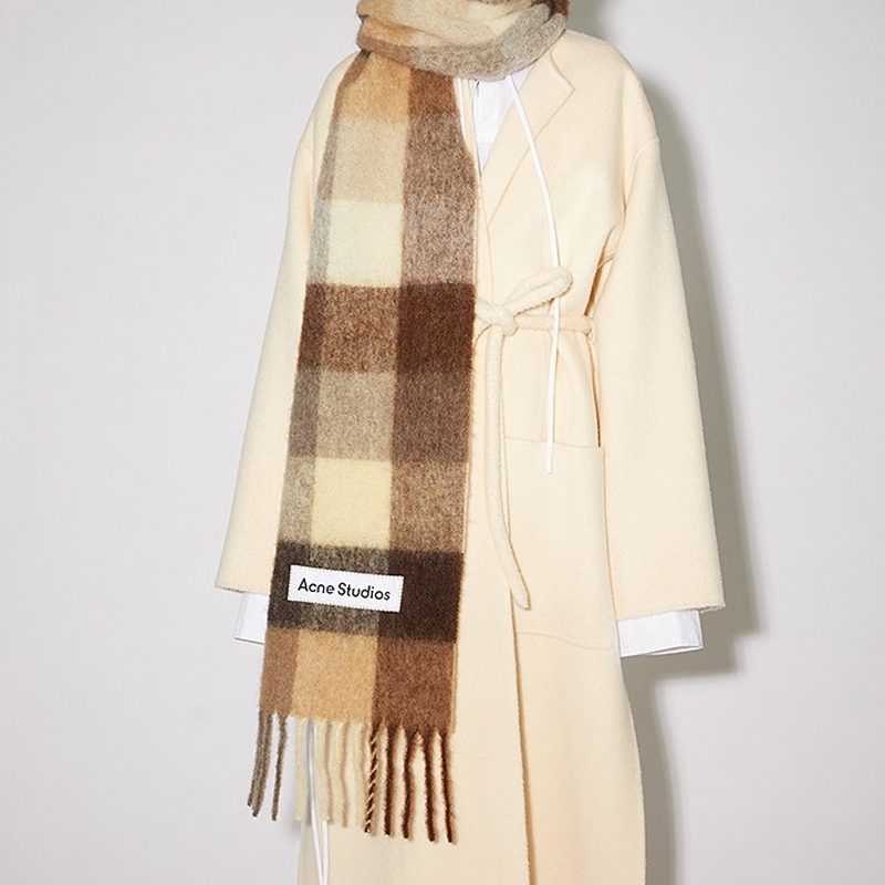 Acne Studios Мохеровый вязаный шарф унисекс коричневый, Brown/Light Umber — фото 2
