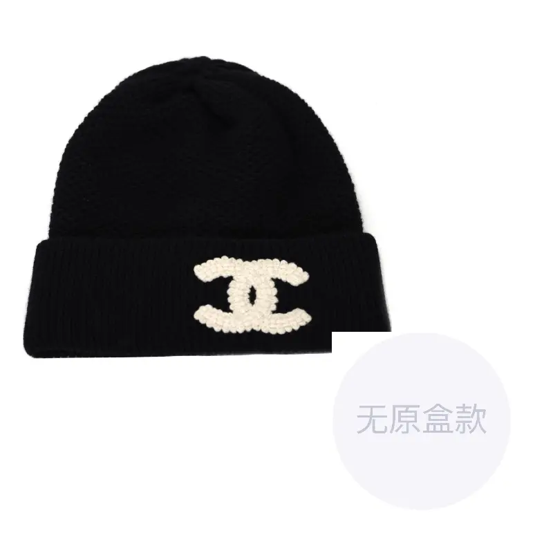 

CHANEL Белая шапка-бини с логотипом Cc, Black