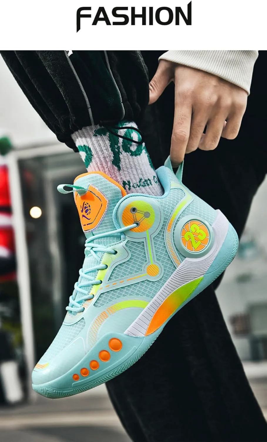 Мужские баскетбольные кроссовки High Top Дышащие, не скользящие амортизирующие кроссовки для спортивных тренировок на цементном корте Spedify, зеленый — фото 3