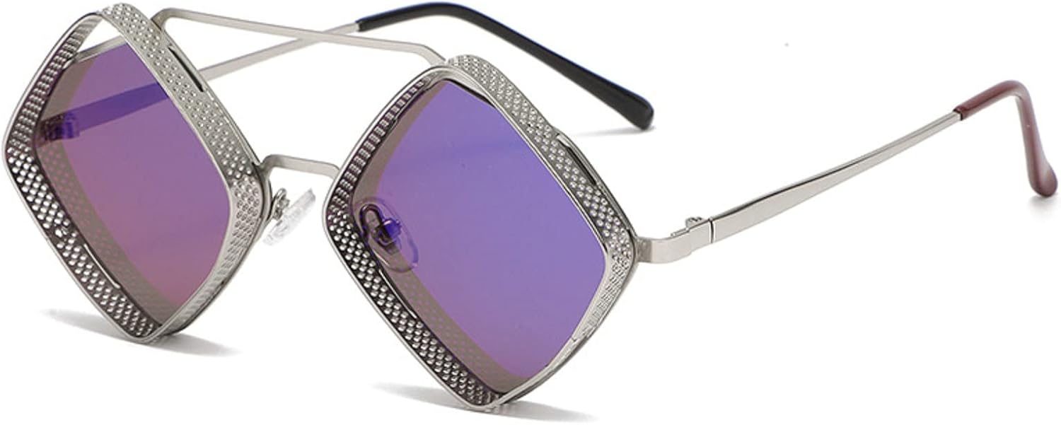 

Маленькие ретро-солнцезащитные очки в стиле стимпанк для мужчин, с полой ромбовидной оправой и квадратным металлическим каркасом, модные солнцезащитные очки для женщин mincl, Blue