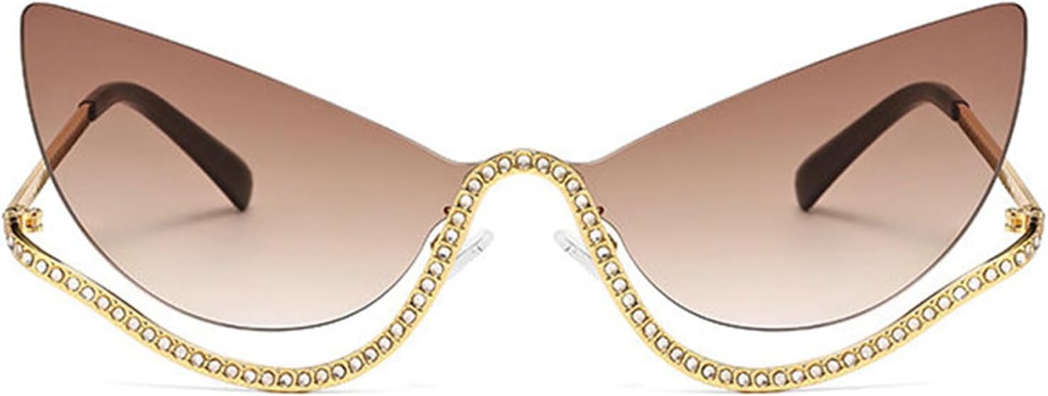 

COTIA 2025 Модные безободковые солнцезащитные очки «кошачий глаз» с бриллиантами для женщин и мужчин. Индивидуальный панк-дизайн. Солнцезащитные очки в стиле «кошачий глаз», Tea