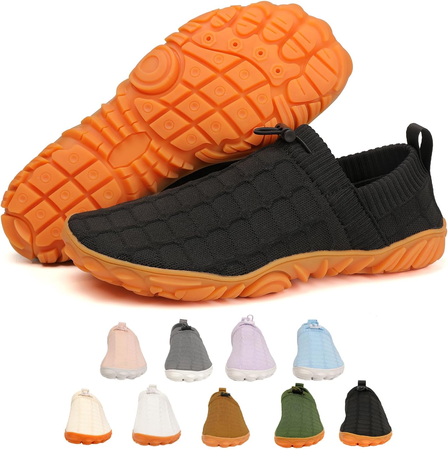 

Кроссовки для женщин и мужчин унисекс, быстросохнущие, с нескользящей подошвой, широким носком Feedmoo, черный/оранжевый