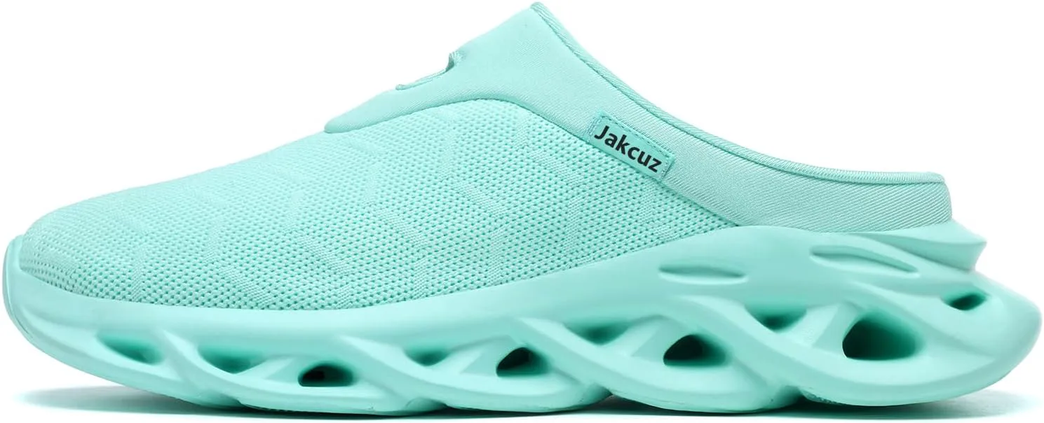 Jakcuz Men Slip On Mules Легкие кроссовки с открытой пяткой Дышащие прогулочные туфли, зеленый — фото 3