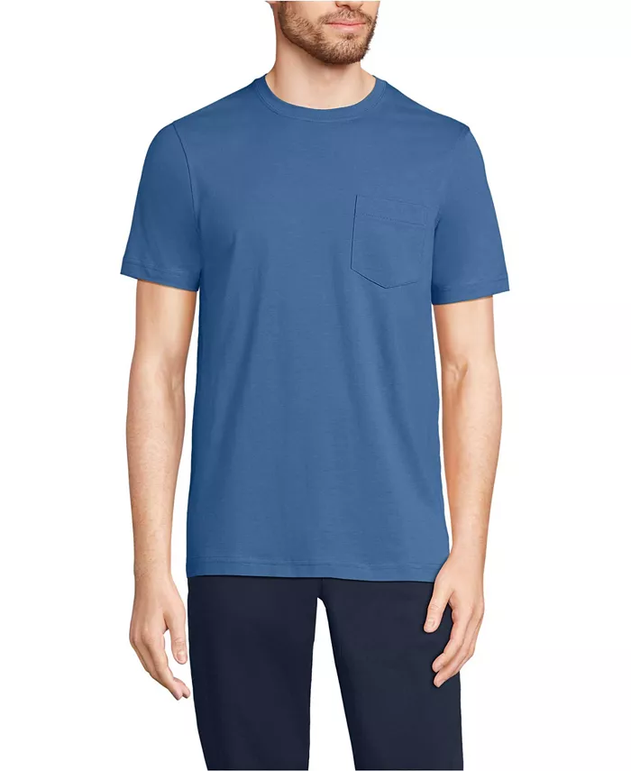

Мужская футболка с коротким рукавом из хлопка Supima с карманом Lands' End, синий