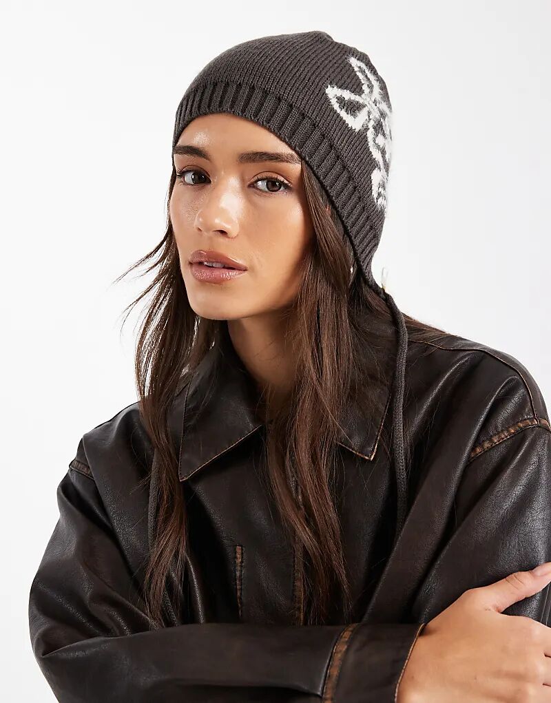 

Шапка Daisy Street в технике интарсии с бантами теплого угольного цвета