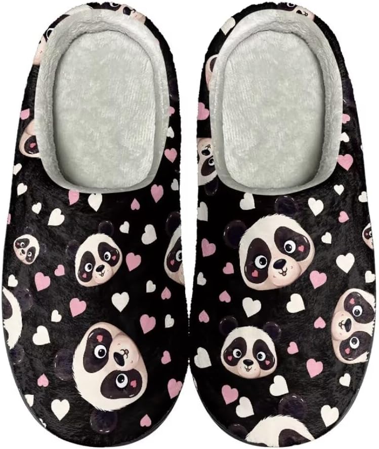 

Мягкие хлопковые тапочки Jeiento для женщин и мужчин, удобные, с эффектом памяти, с закрытой пяткой, домашние тапочки для спальни, теплые домашние тапочки, Cute Panda Hearts