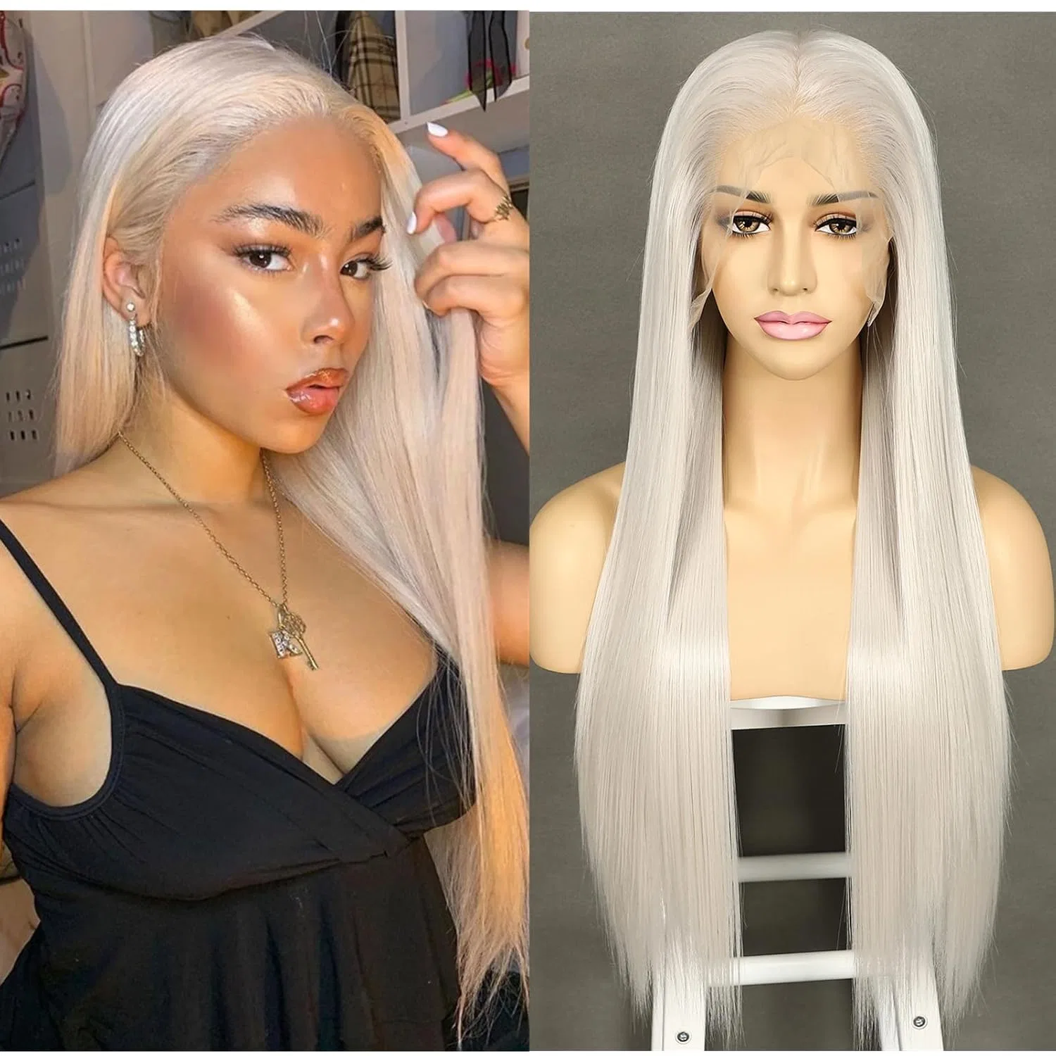 Длинный прямой парик «Platinum Grey» от Sapphirewigs Sapphirewigs, Platinum Blonde