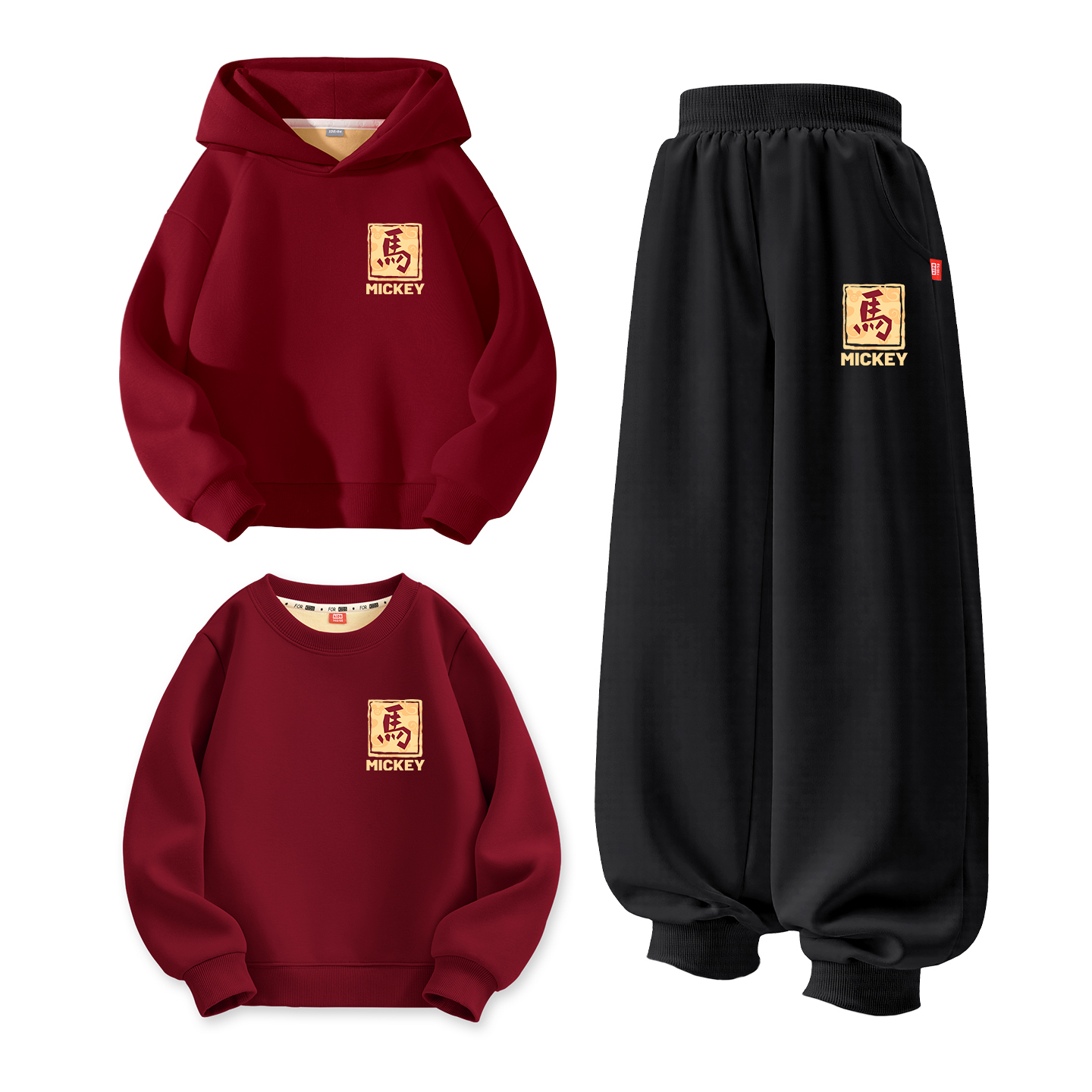 Детский костюм Tang с круглым вырезом и толстым воротником Disney, [thickened and fleece-lined]di wealth baoqi k бордовый+di bao cai k темно-синий +di wealth baoqi k бордовый — фото 3