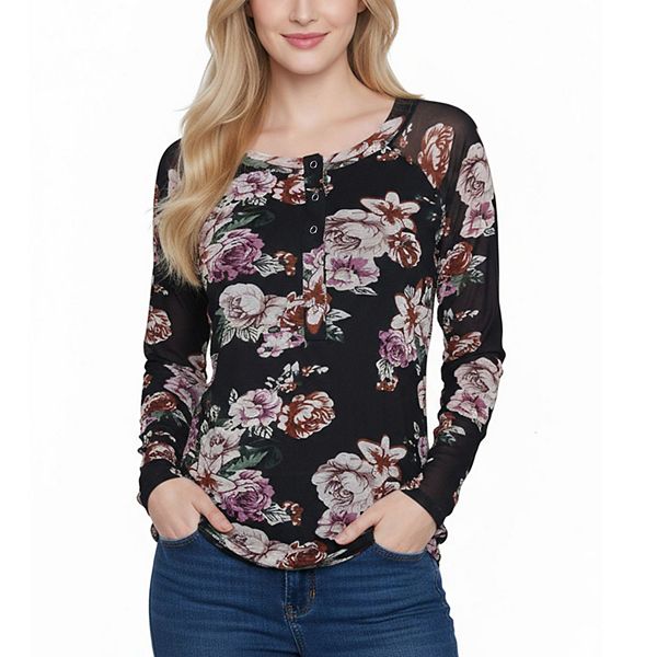

Топ с длинным рукавом реглан из сетки Ny Collection, Black Blush Floral
