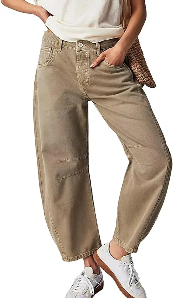 

Женские джинсы baggy wide leg barrel vintage cropped raw hem