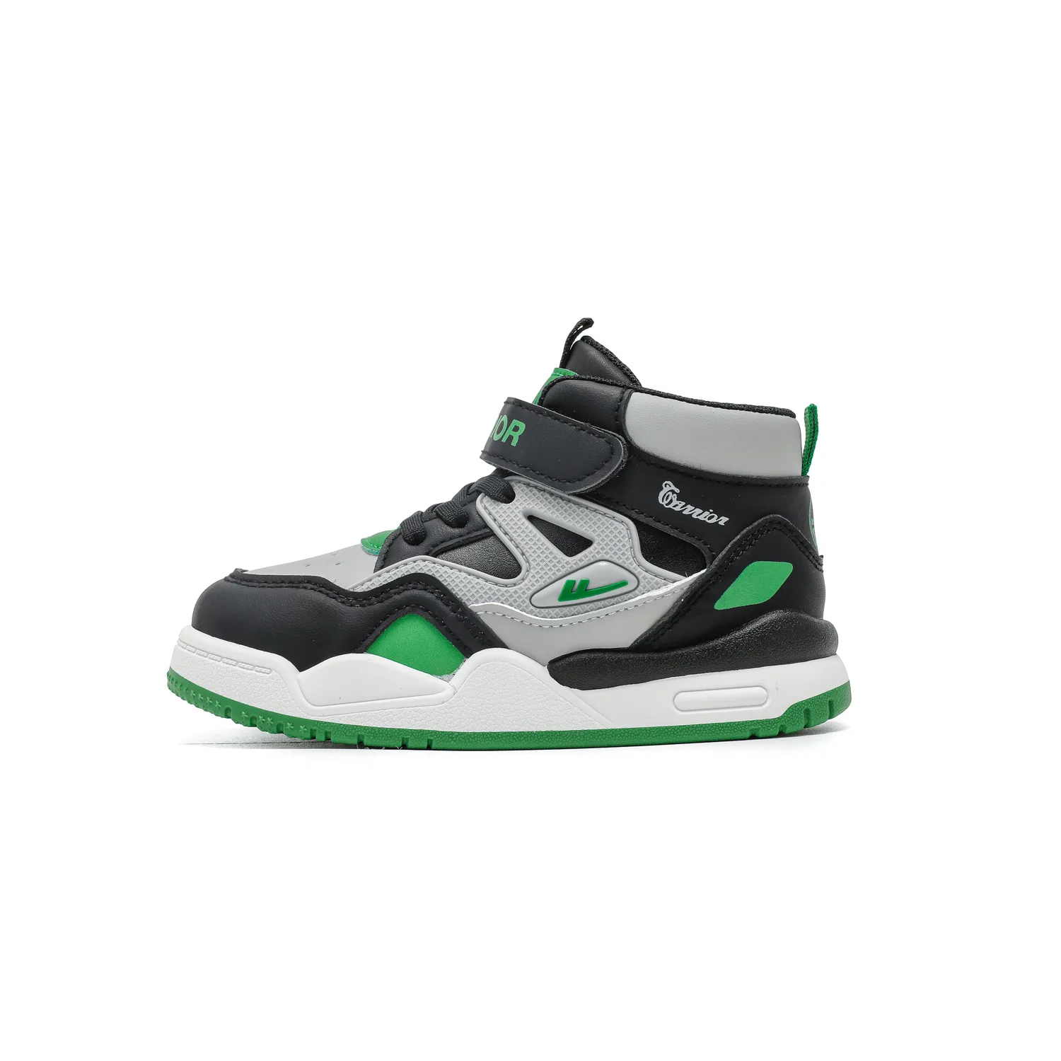 Детские скейтерские кроссовки mid-top из искусственной кожи с противоскользящей подошвой и амортизацией WARRIOR, черный/серый/зеленый