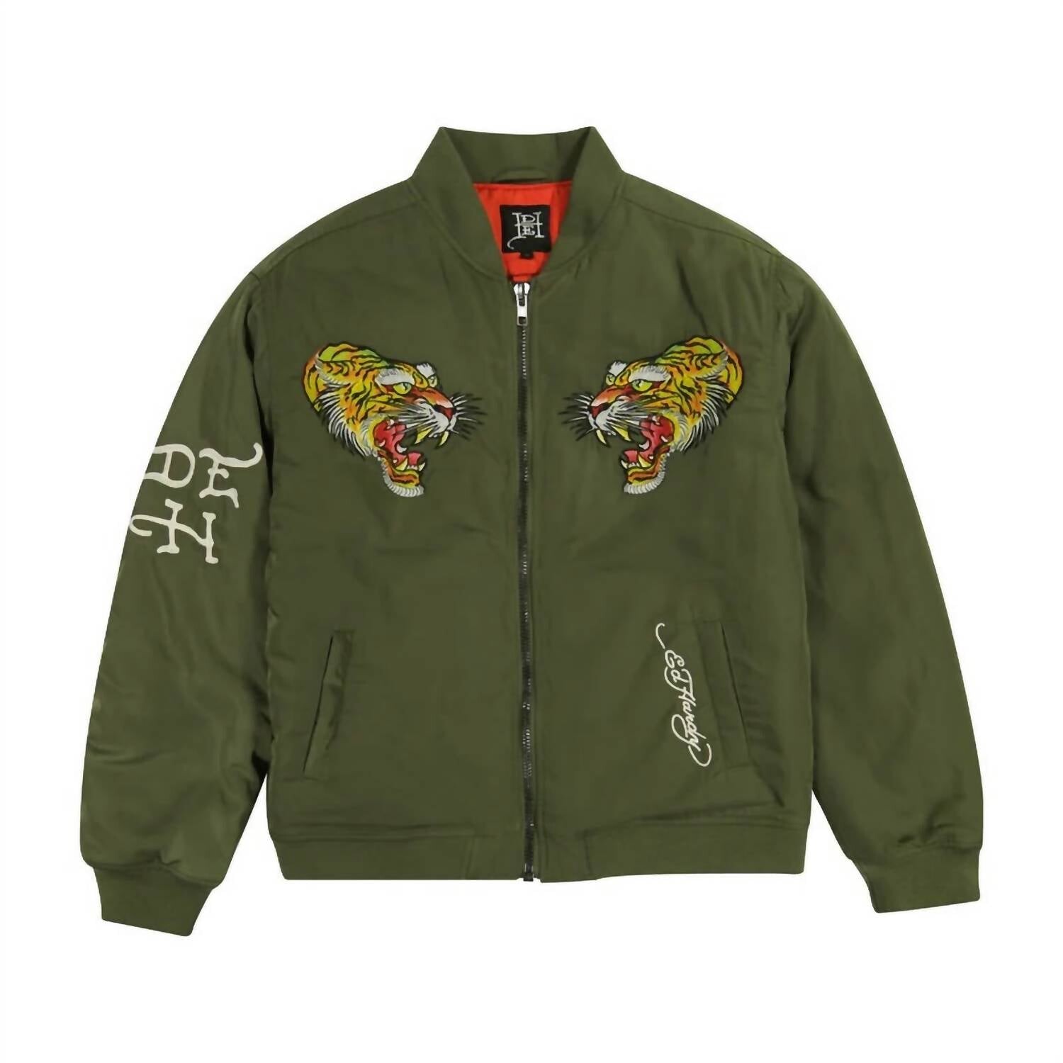 

Мужская оливковая куртка-бомбер с черепом Nyc Ed Hardy, оливковый