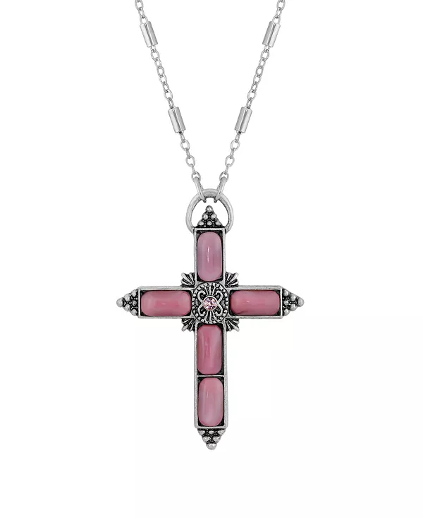 

Ожерелье-Крестик из розового лунного камня серебристого оттенка, 20 дюймов Symbols Of Faith, pink