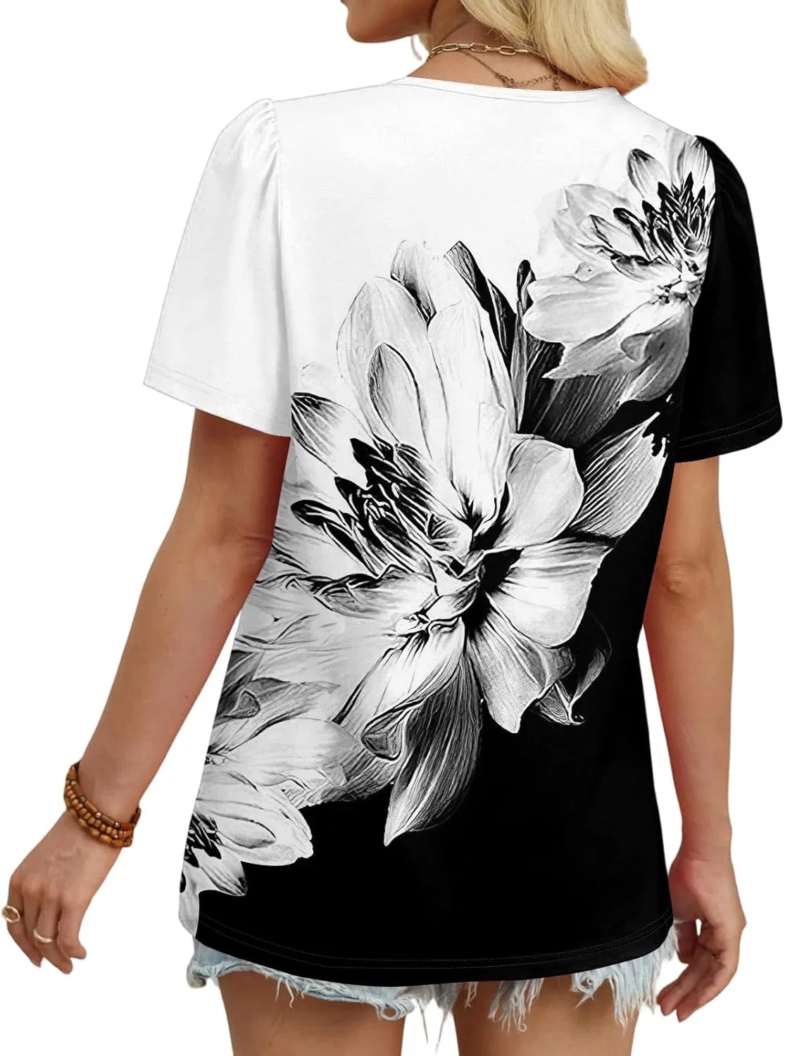 Блуза женская с принтом, Polyester/Spandex, 1-white — фото 3