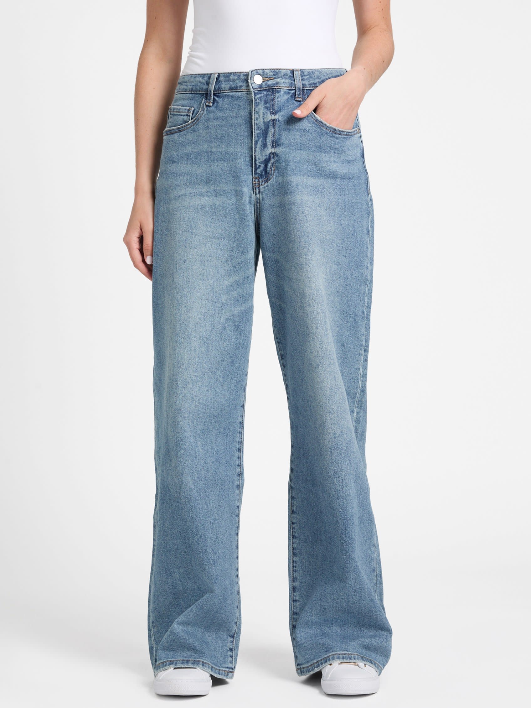 

Laurelie Джинсы с широкими штанинами для фигуры с формами Guess Factory, Medium Wash