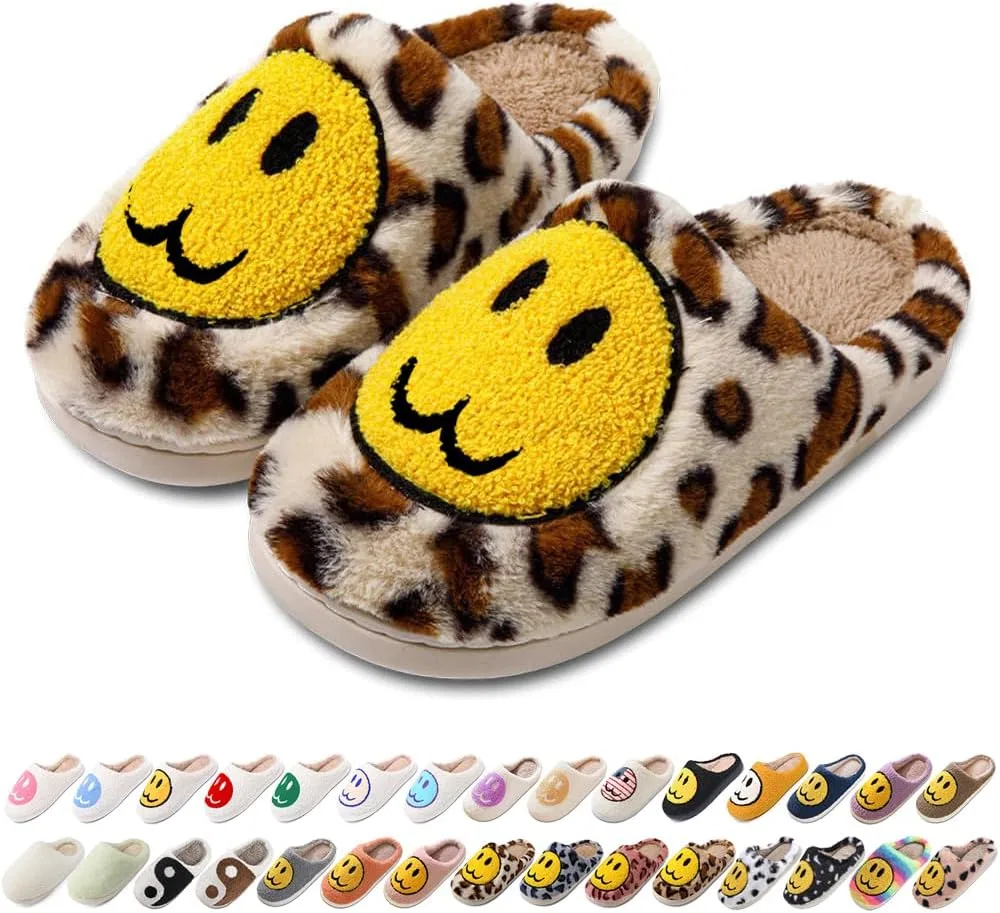 Тапочки с улыбающимся лицом, Leopard-beige AIMINUO