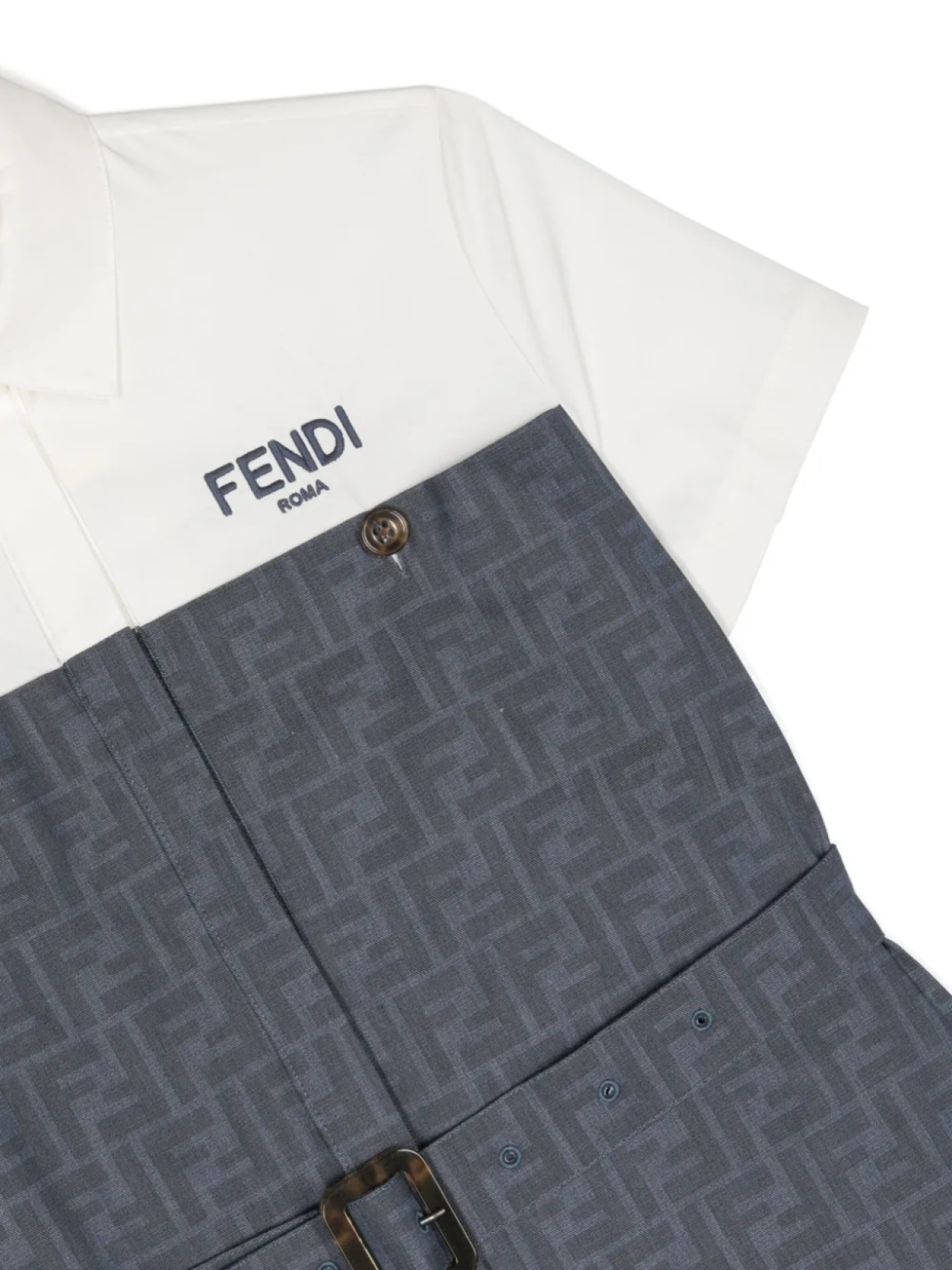 Платье-рубашка из хлопка с жаккардом FF Fendi Kids, синий — фото 3